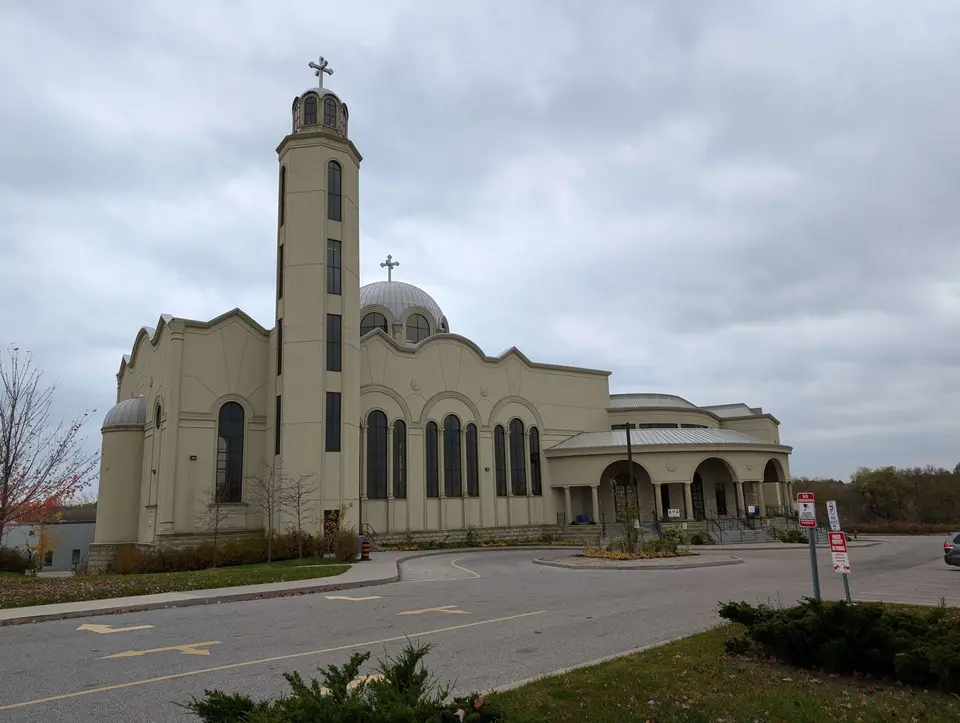 Saint Mary and Saint Abraam Coptic Orthodox Church from the front drive in Ajax