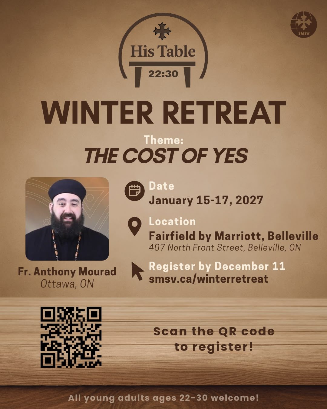Winter Retreat 2027 poster: The Cost of Yes, January 15–17 in Belleville