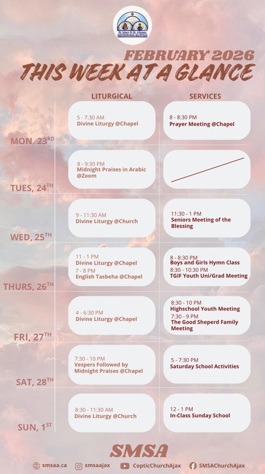 Schedule February 23 to March 1