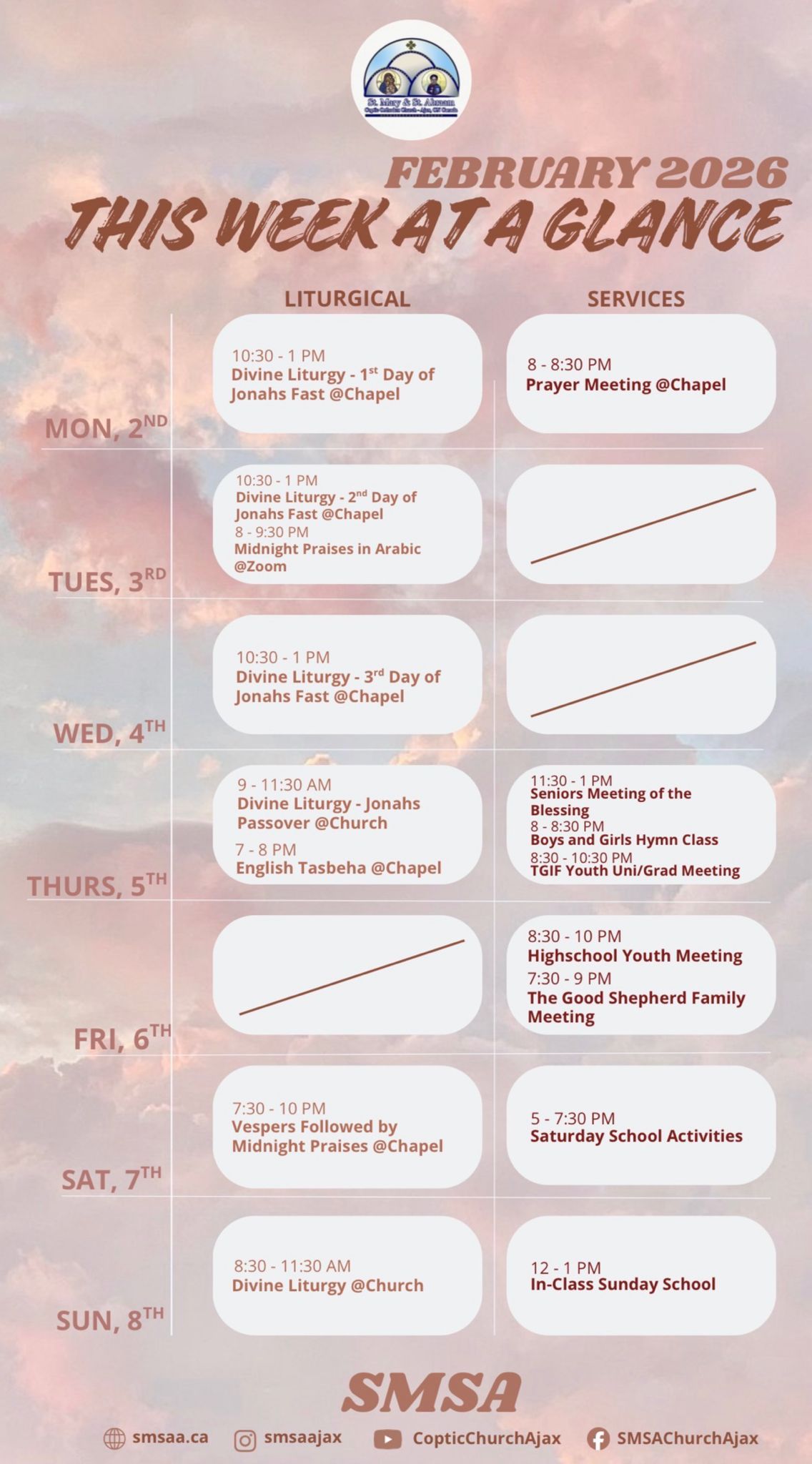 Schedule February 2 to February 8