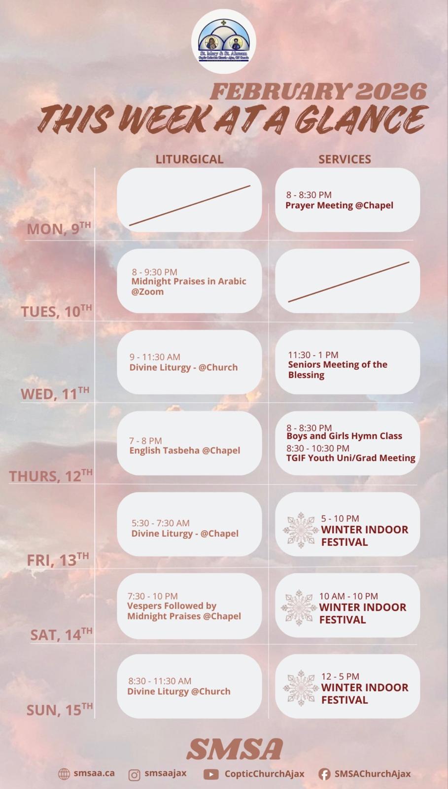 Schedule February 9 to February 15