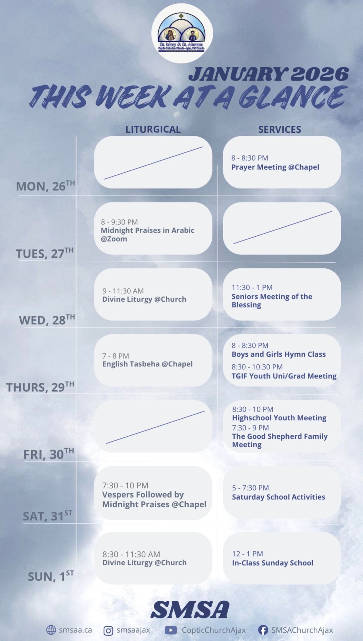 Schedule January 26 to February 1