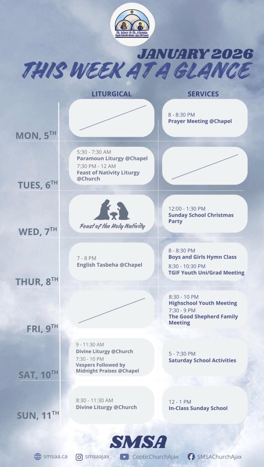 Schedule January 5 - 11