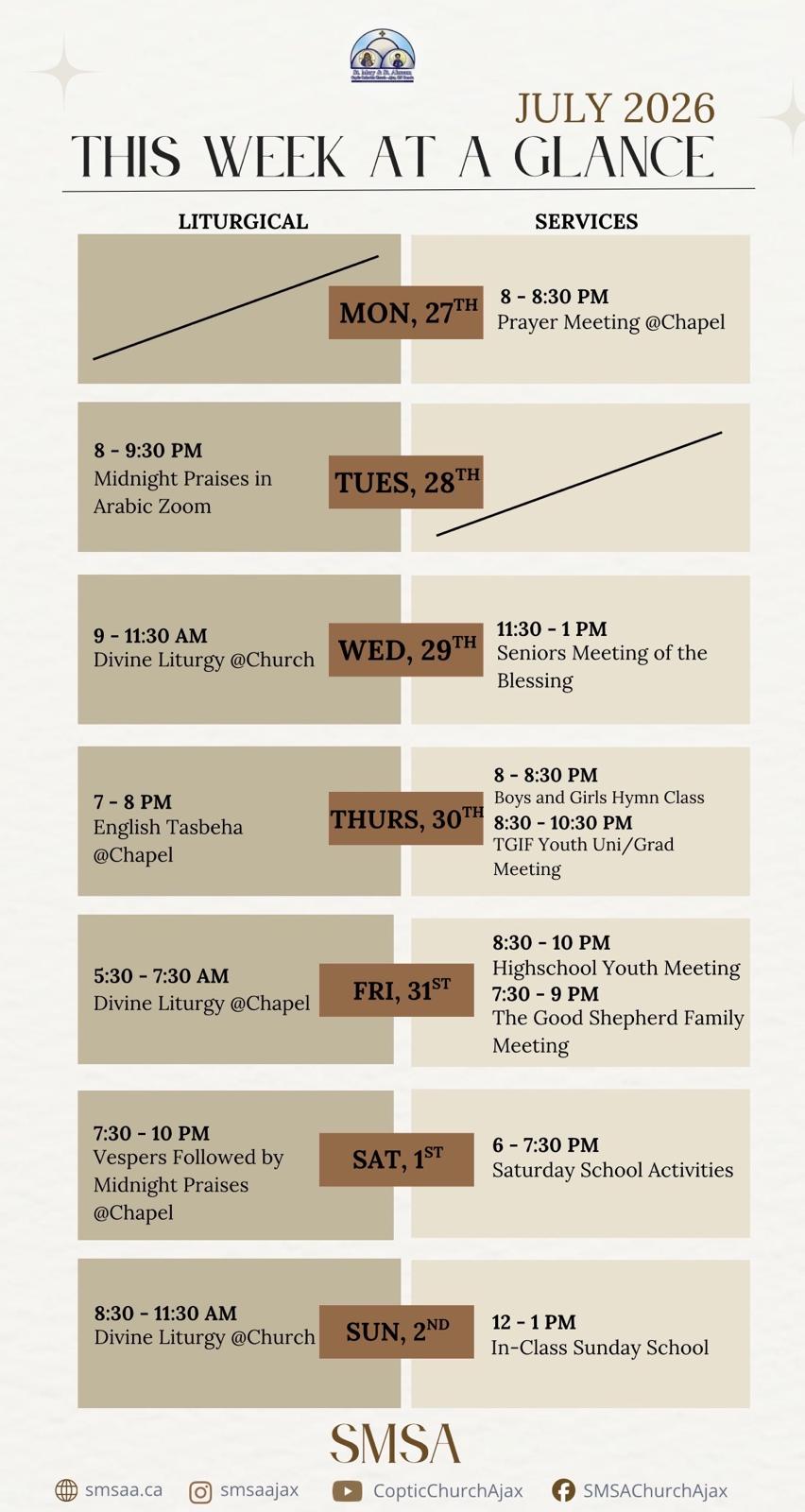 Schedule July 27 to August 2