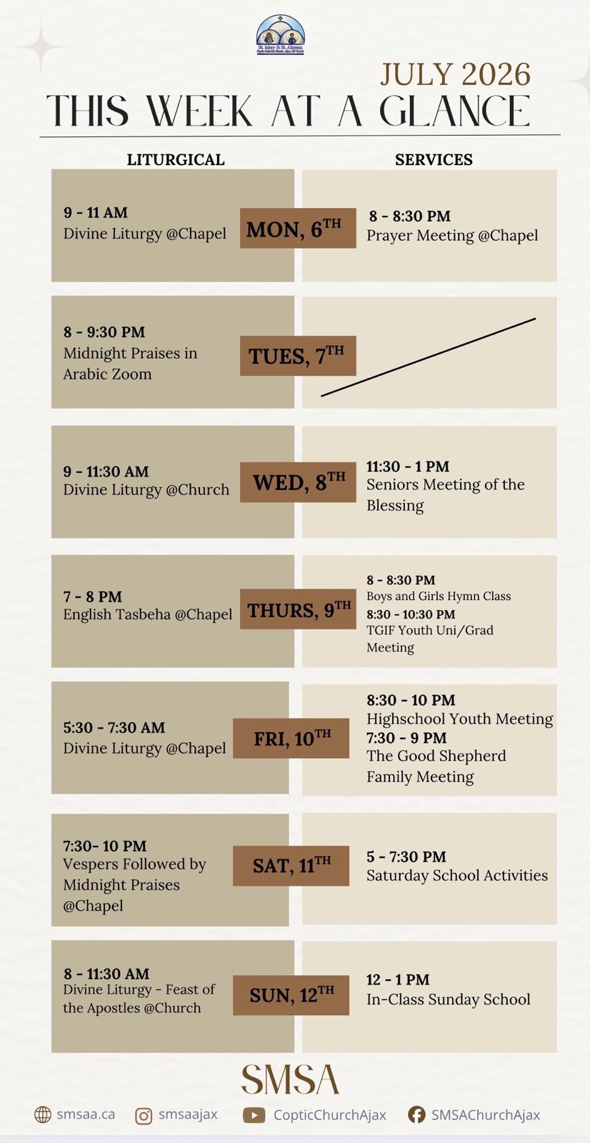 Schedule July 6 to July 12