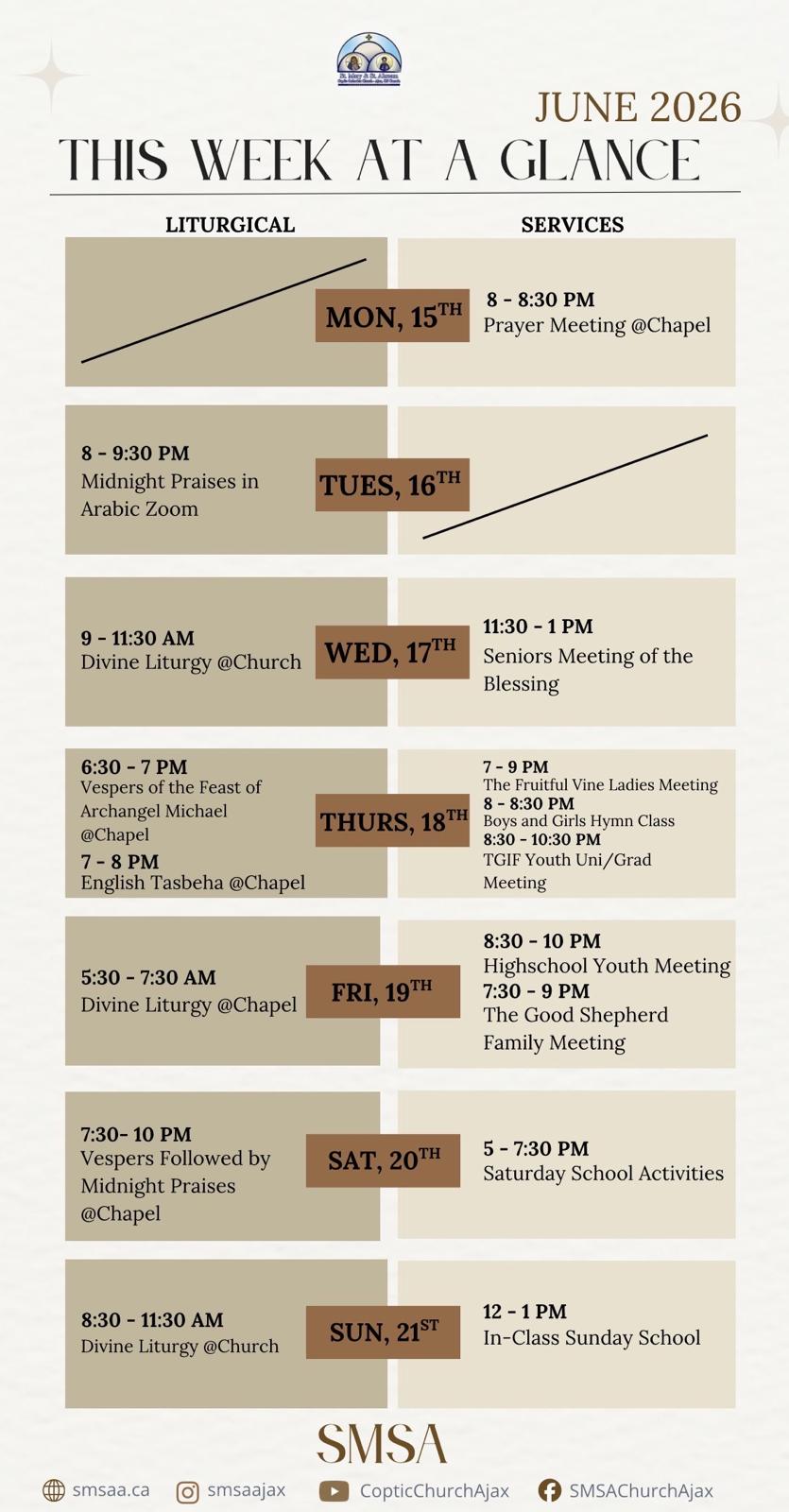 Schedule June 15 to June 21