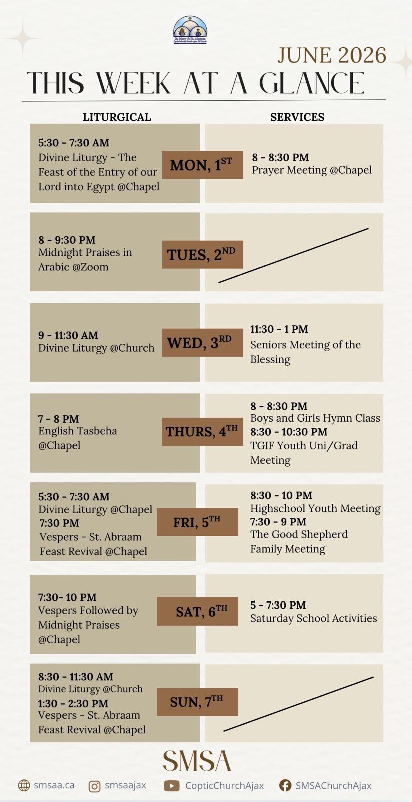 Schedule June 1 to June 7
