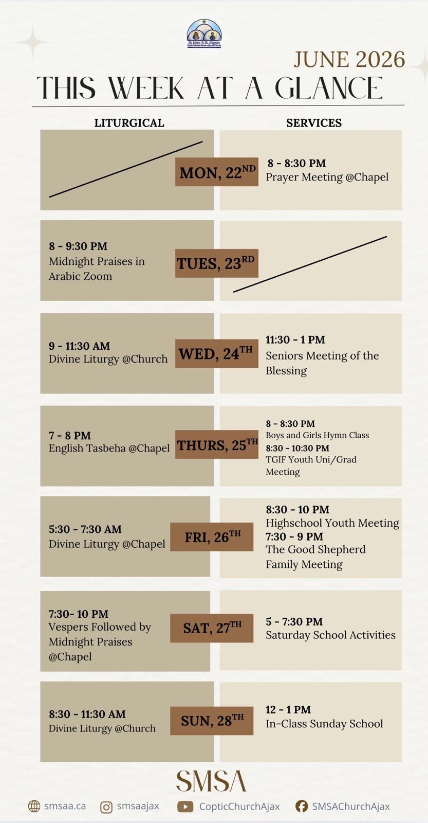 Schedule June 22 to June 28
