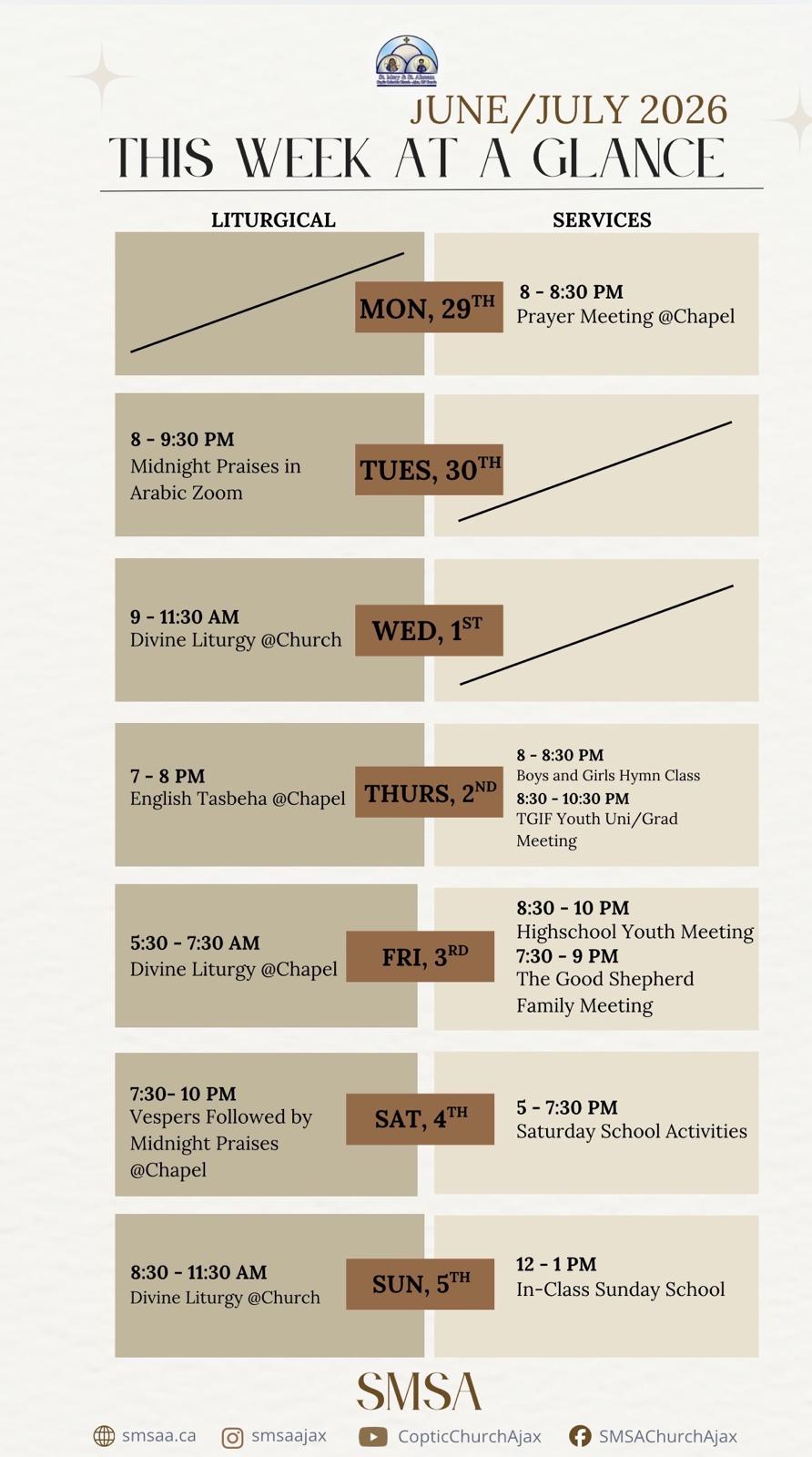 Schedule June 29 to July 5