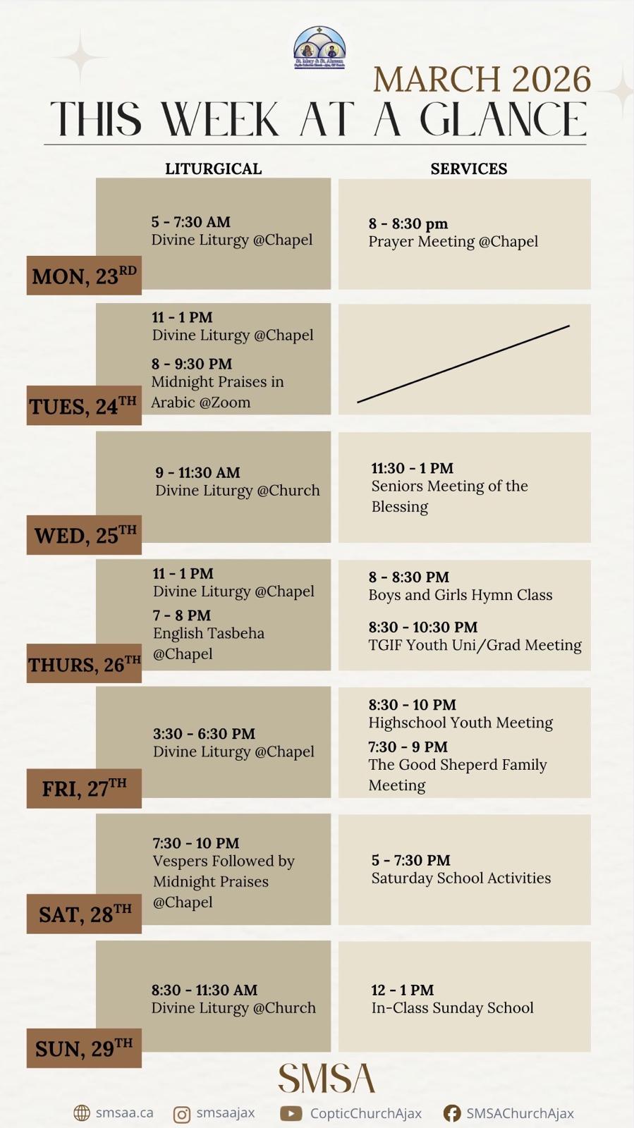 Schedule March 23 to March 29