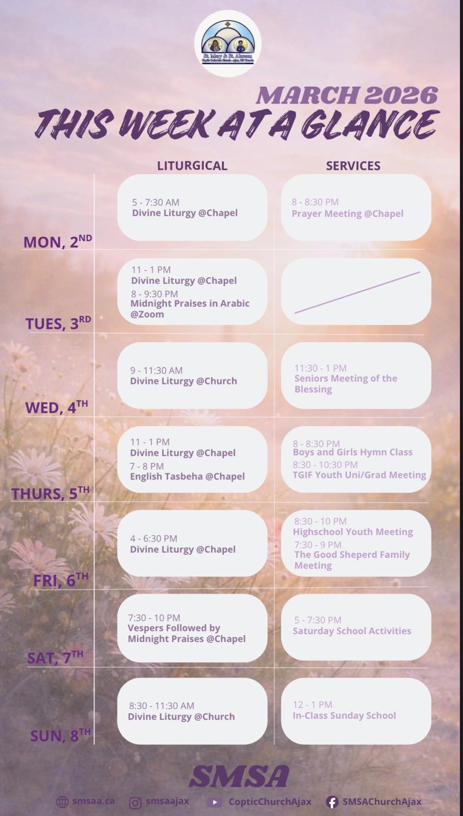 Schedule March 2 to March 8