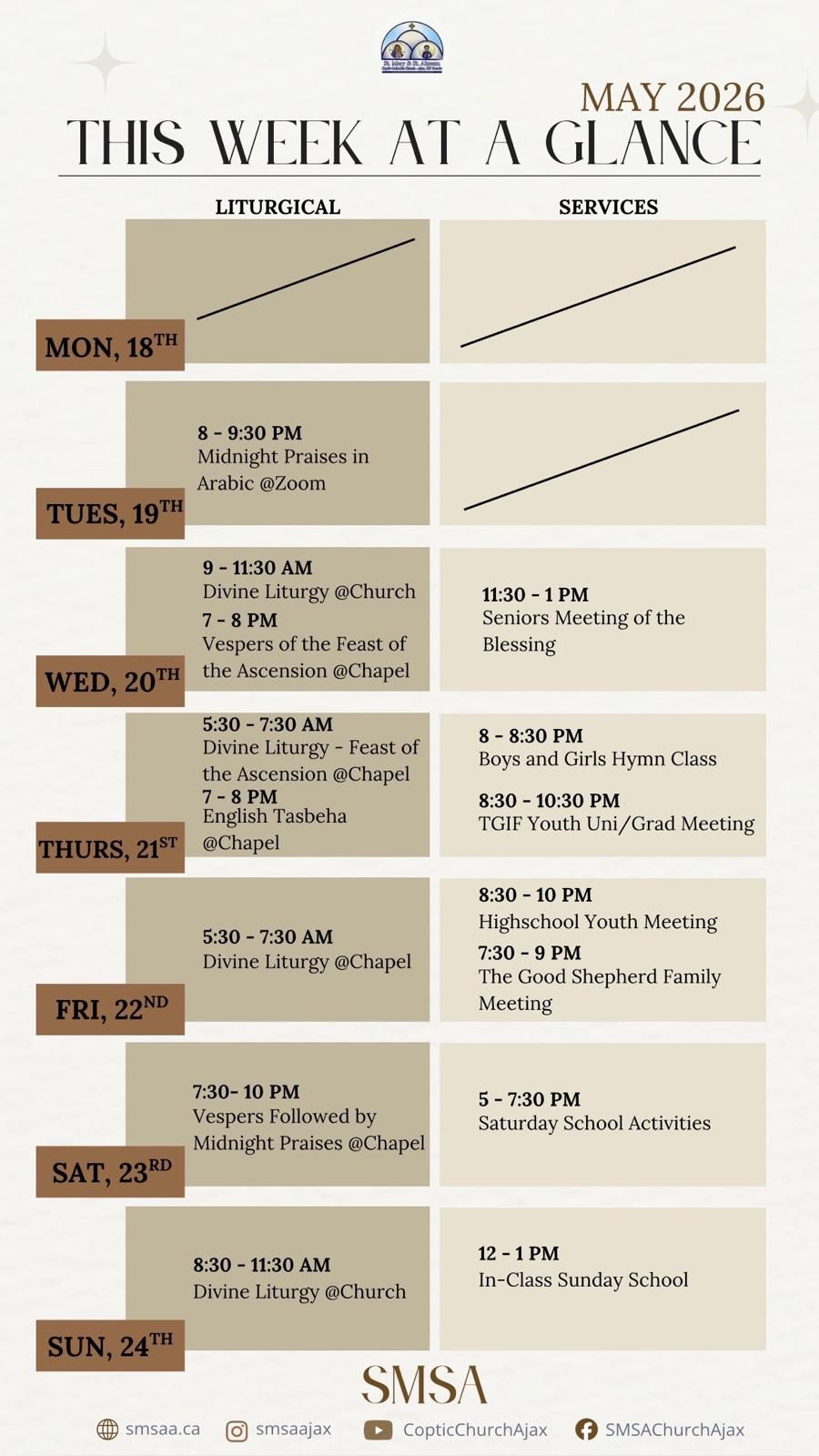 Schedule May 18 to May 24