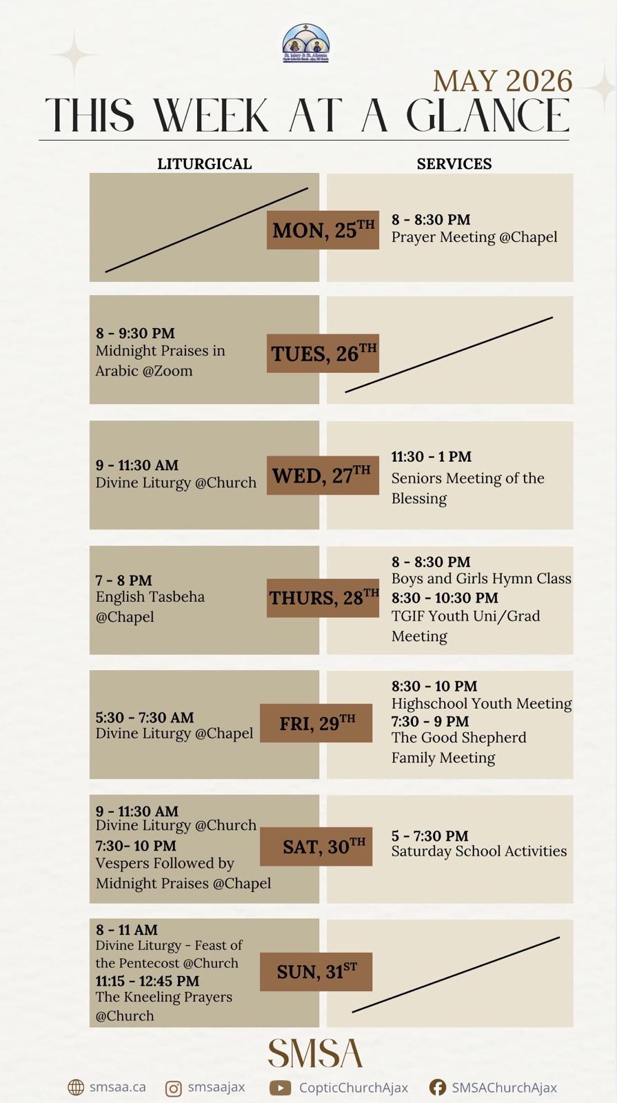Schedule May 25 to May 31