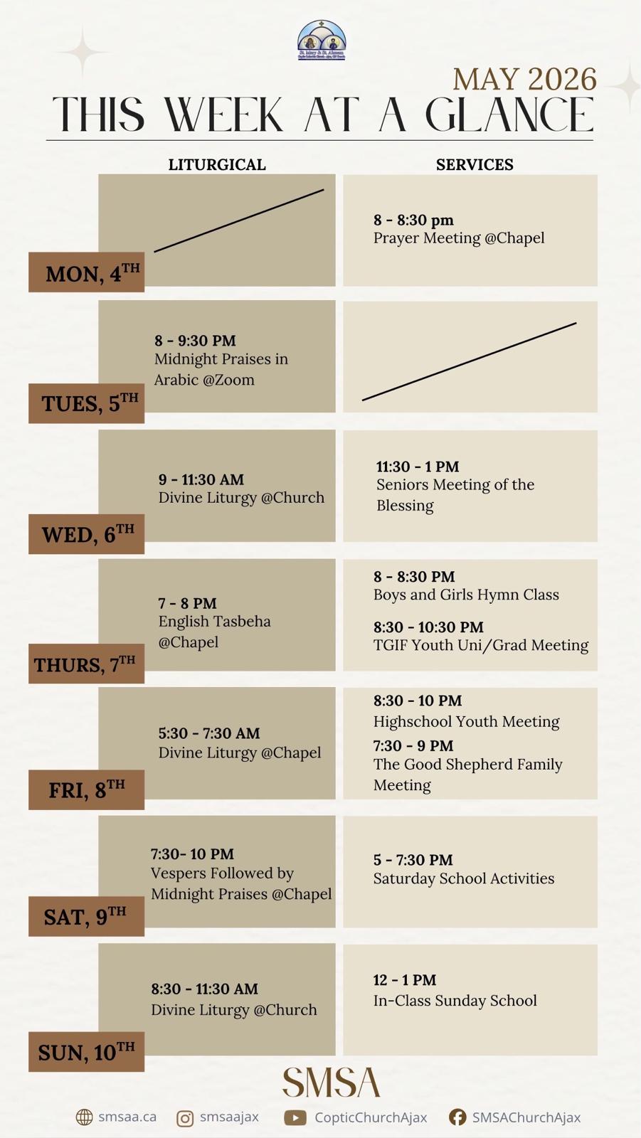 Schedule May 4 to May 10