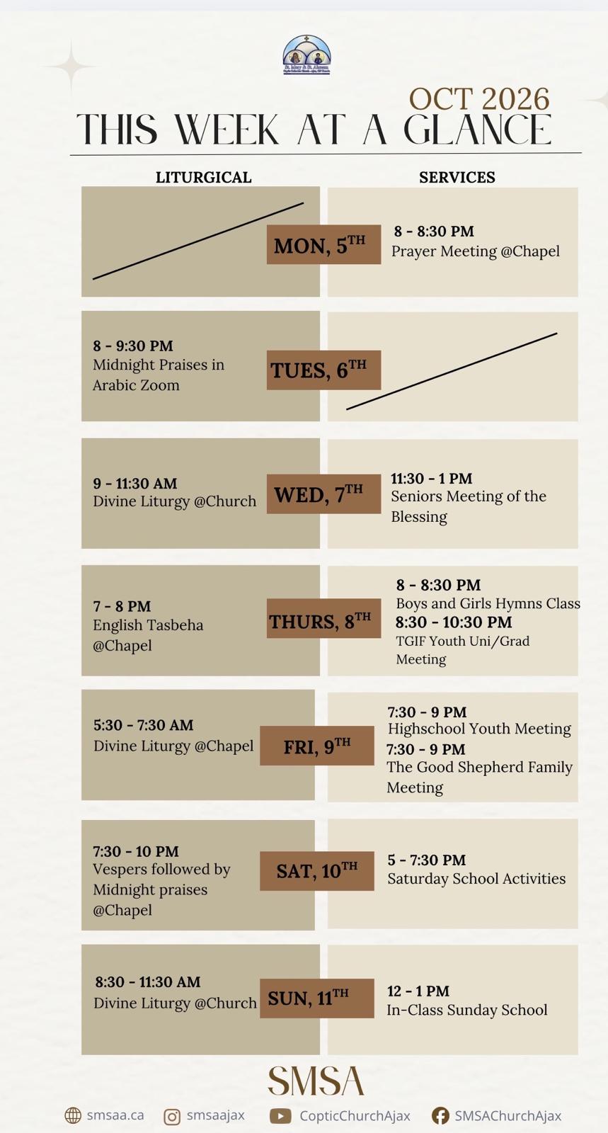 Schedule October 5 to October 11